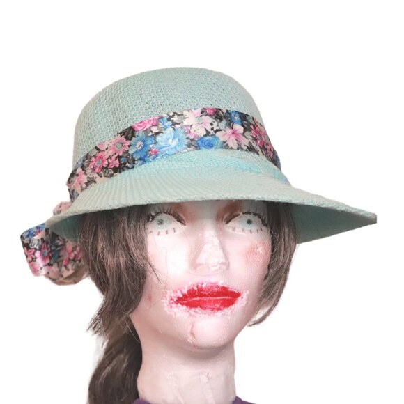VINTAGE 90s WOMENS SUN HAT BLUE - Picture 1 of 2